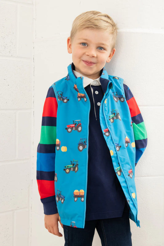 Lighthouse Children's Alex Gilet - New Blue Tractor Print