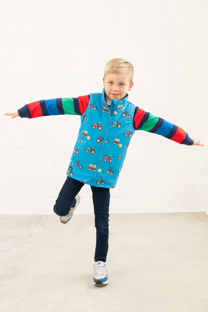 Lighthouse Children's Alex Gilet - New Blue Tractor Print