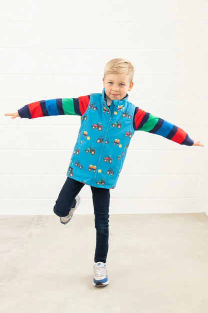Lighthouse Children's Alex Gilet - New Blue Tractor Print