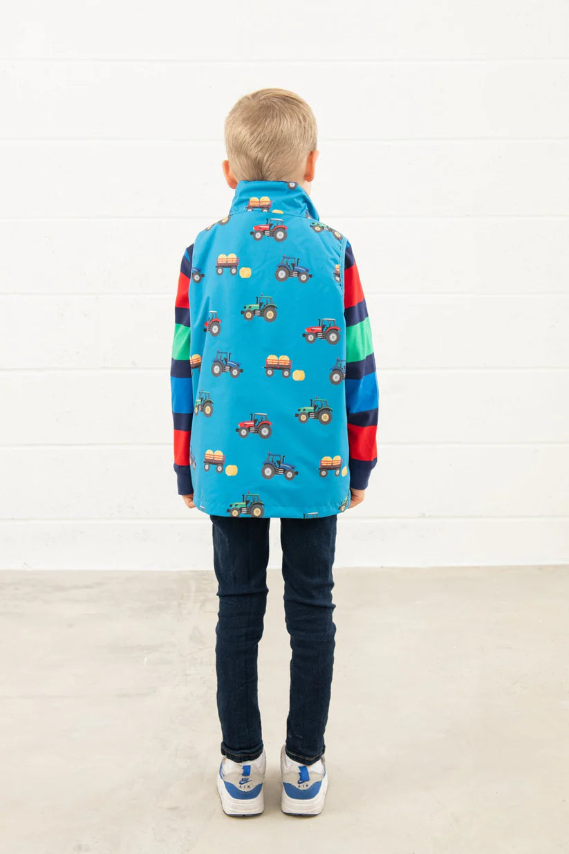 Lighthouse Children's Alex Gilet - New Blue Tractor Print