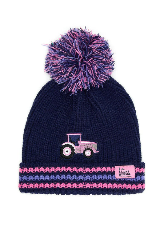 Lighthouse Children’s Bobbie Bobble Hat - Pink Tractor Striped