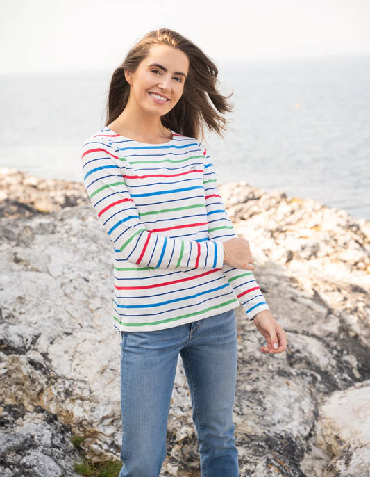 Ladies Causeway Breton Top - Seagrass Blue Poppy Stripe