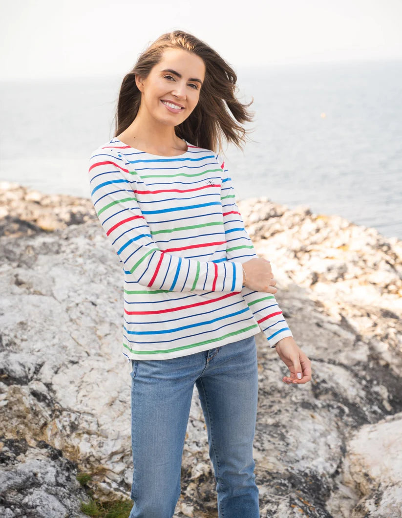 Ladies Causeway Breton Top - Seagrass Blue Poppy Stripe