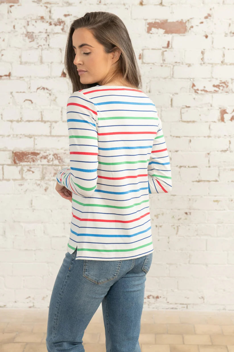 Ladies Causeway Breton Top - Seagrass Blue Poppy Stripe