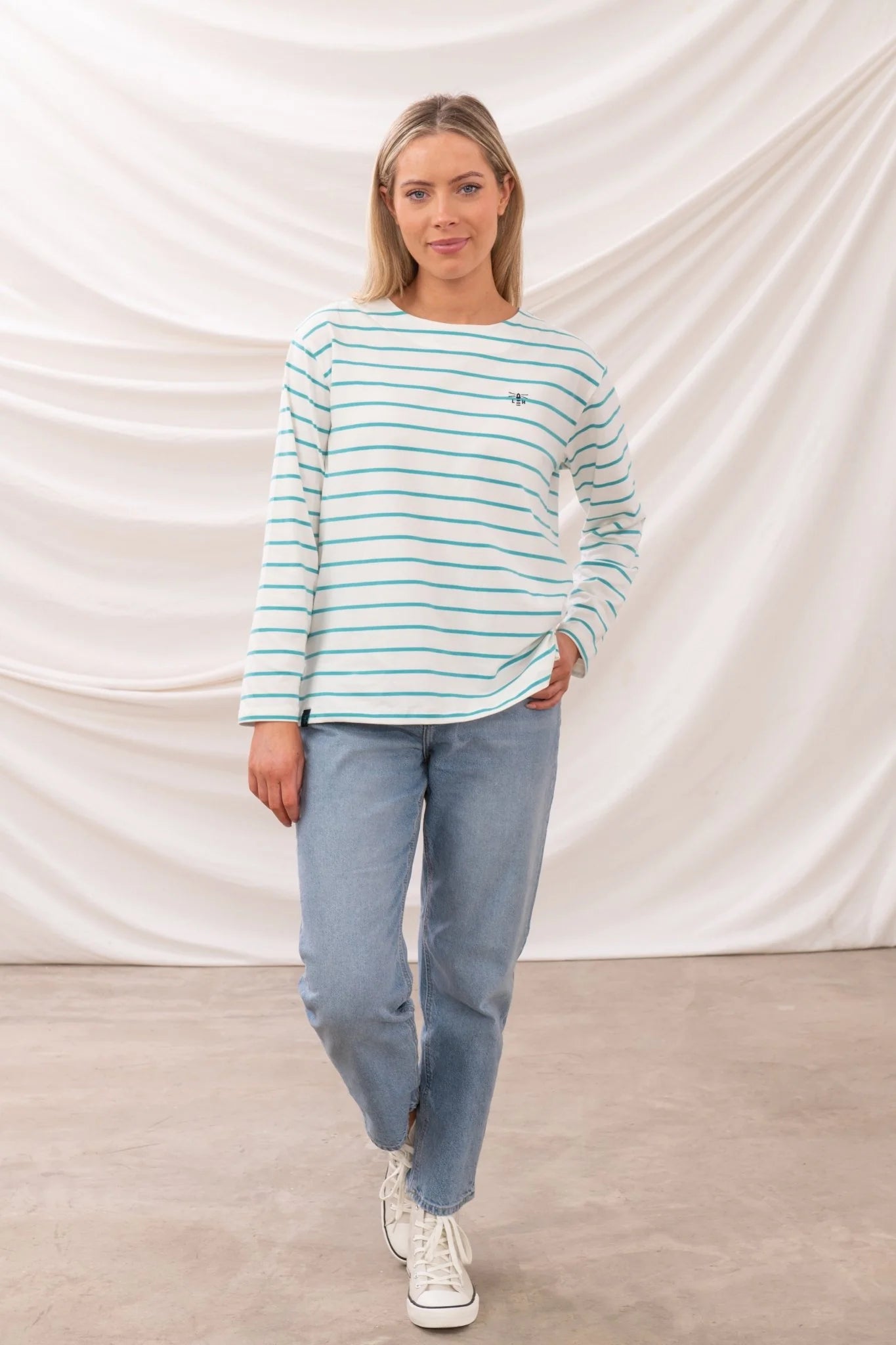 Ladies Causeway Breton Top - Soft Teal Stripe