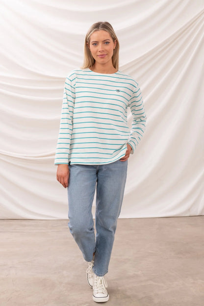 Ladies Causeway Breton Top - Soft Teal Stripe