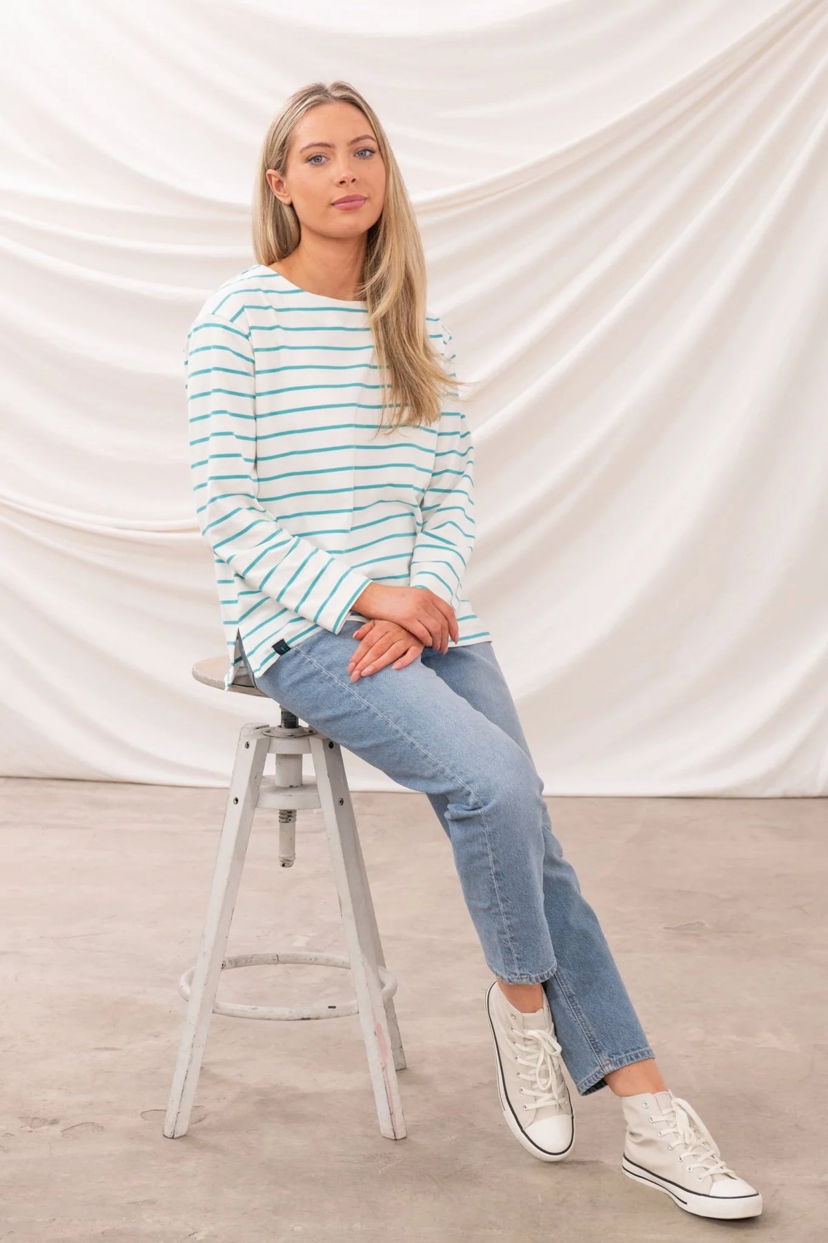 Ladies Causeway Breton Top - Soft Teal Stripe