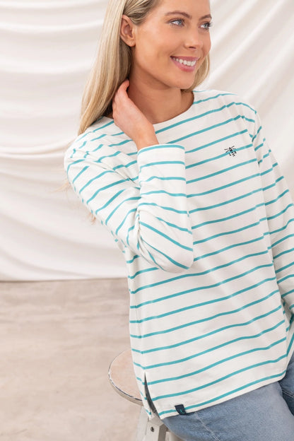 Ladies Causeway Breton Top - Soft Teal Stripe