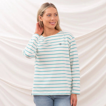 Ladies Causeway Breton Top - Soft Teal Stripe