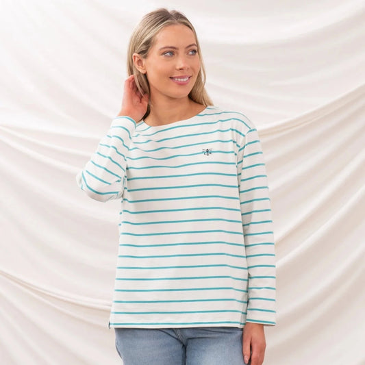 Ladies Causeway Breton Top - Soft Teal Stripe