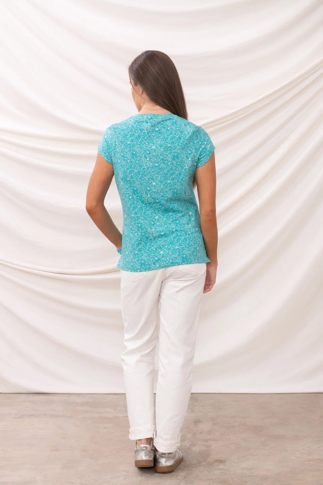 Lighthouse- Ladies Causeway T-Shirt - Soft Teal Floral