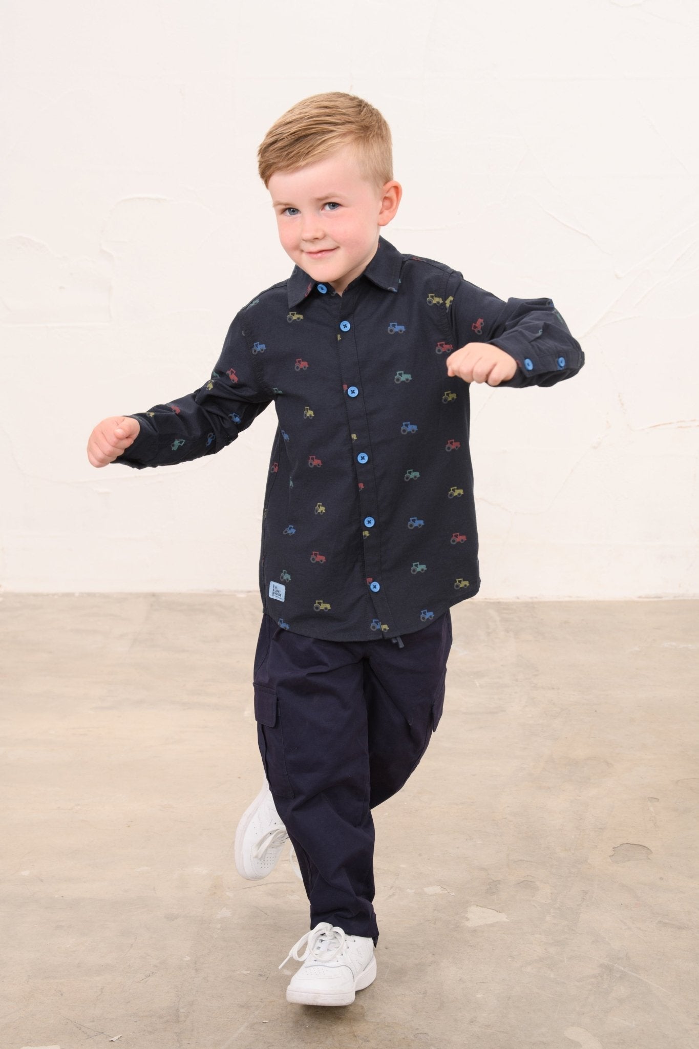Lighthouse Charlie Shirt - Navy Tractor Print