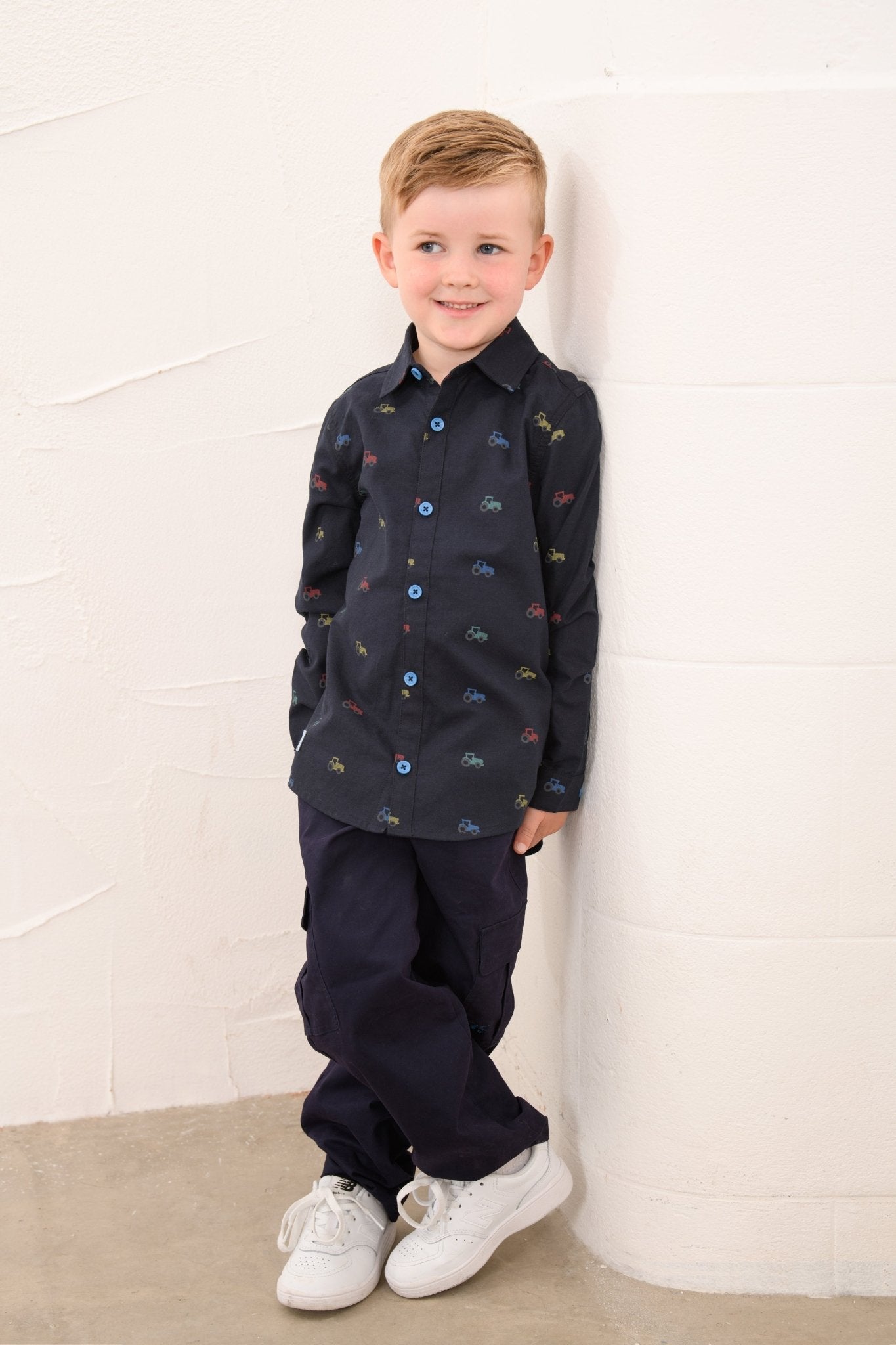 Lighthouse Charlie Shirt - Navy Tractor Print