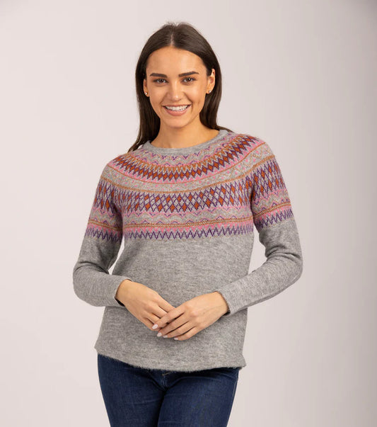 Mud Flower Ladies Fairisle Jumper Grey