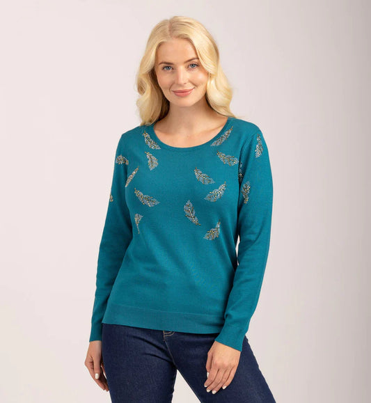Mud Flower Ladies Feather Heatstone Jumper Green