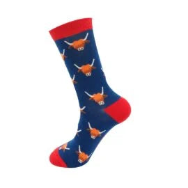 Mr Heron  Highland Cows Socks Navy