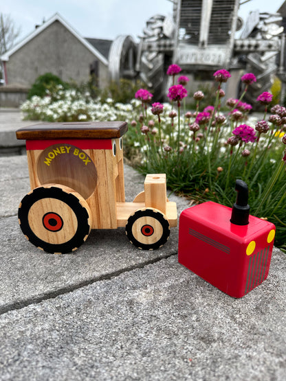 Children`s Large Wooden Money Box - Tractor Design