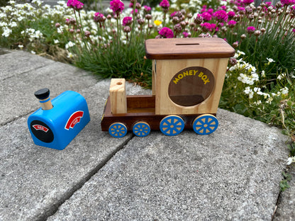 Children`s Large Wooden Money Box - Steam Train Design
