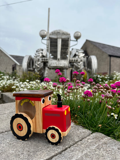 Children`s Large Wooden Money Box - Tractor Design