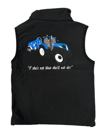 Kids Impact Black Softshell Bodywarmer – Blue Tractor & Blue Slurry Tanker