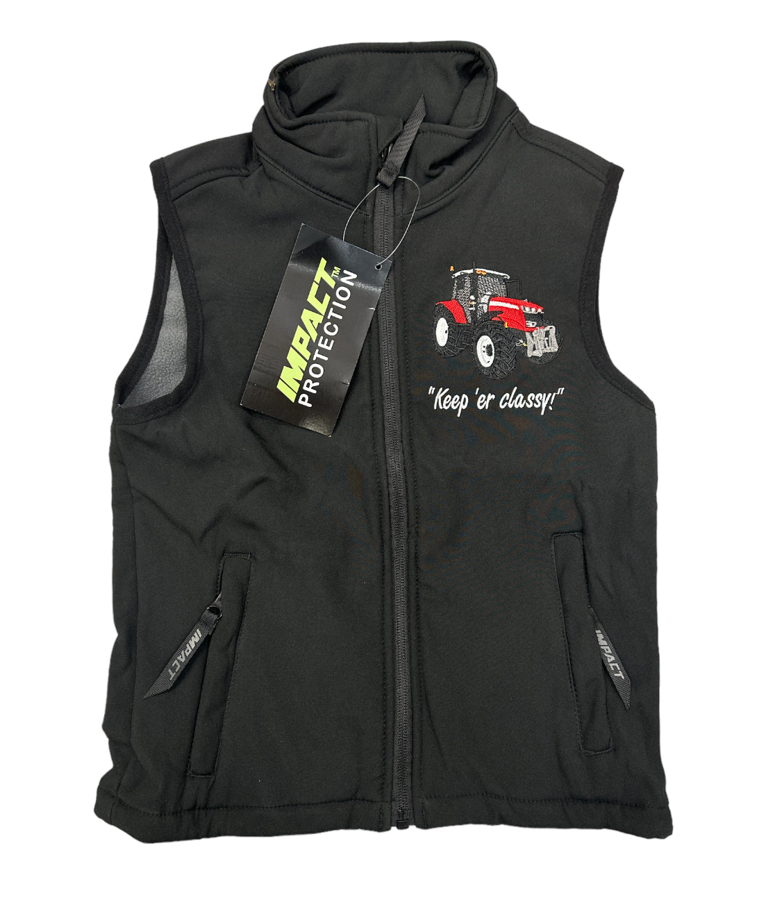 Kids Impact Black Softshell Bodywarmer – Red Tractor & Blue Trailer