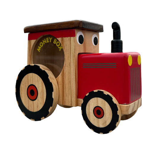 Children`s Large Wooden Money Box - Tractor Design