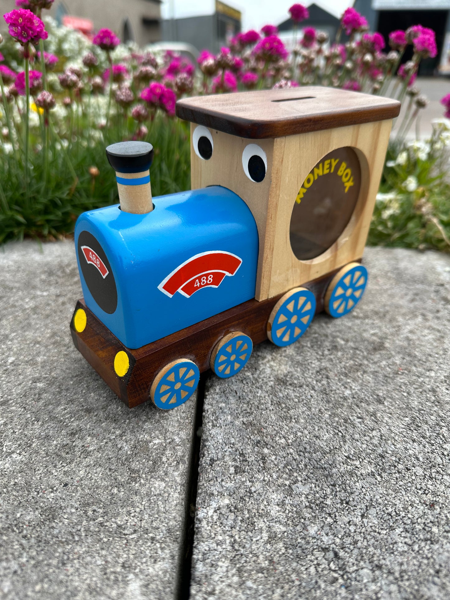 Children`s Large Wooden Money Box - Steam Train Design
