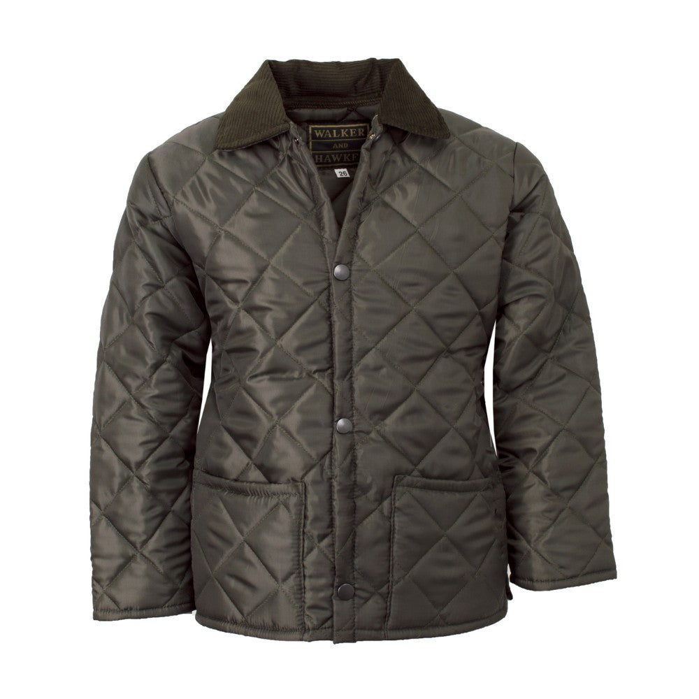 Walker & Hawkes Kids’ Quilted Bomber Husky Jacket in Olive