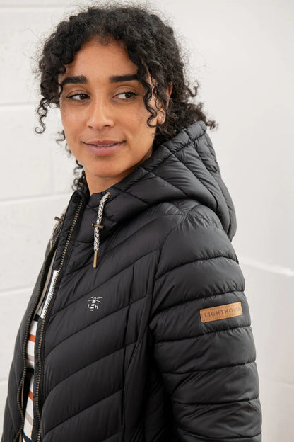 Lighthouse Laurel Coat in Black (Silver Logo)