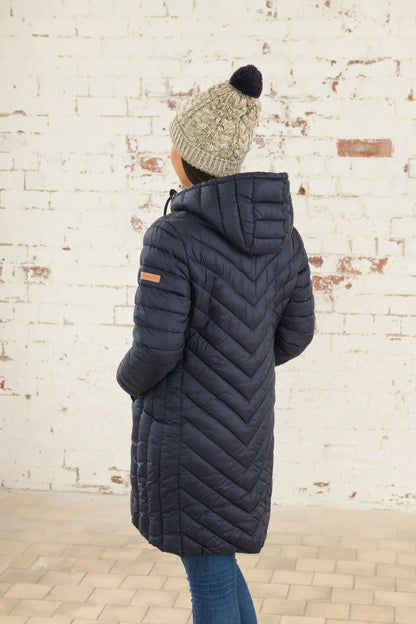 Lighthouse Laurel Mid-Length Coat in Navy Blue With Orange Logo