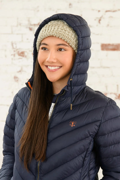 Lighthouse Laurel Mid-Length Coat in Navy Blue With Orange Logo