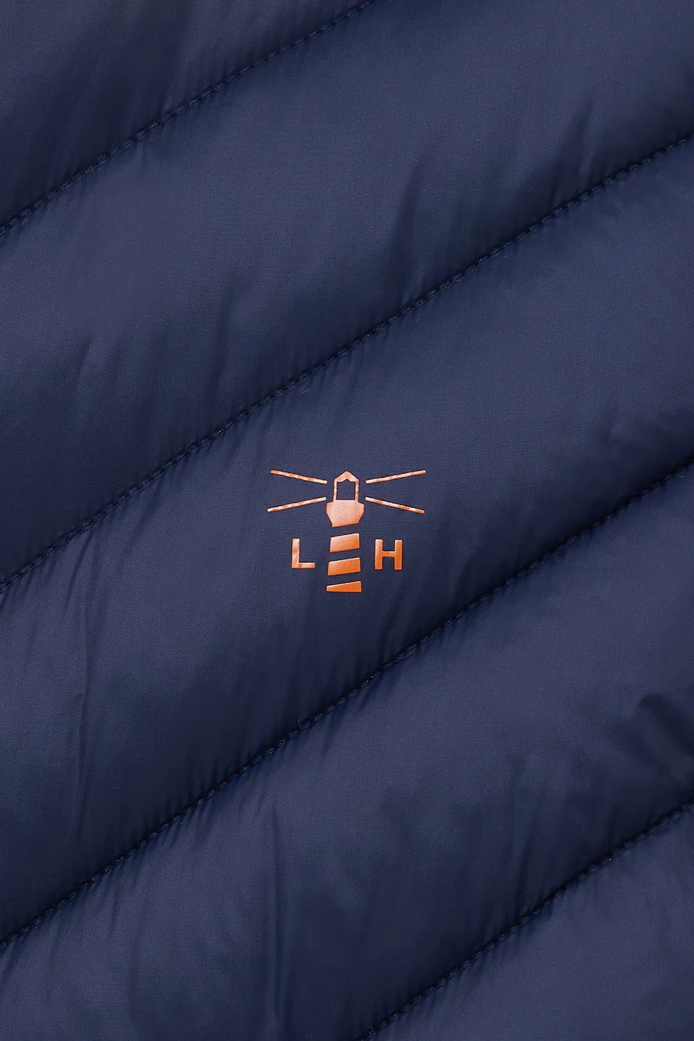 Lighthouse Laurel Mid-Length Coat in Navy Blue With Orange Logo