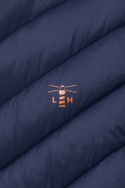 Lighthouse Laurel Mid-Length Coat in Navy Blue With Orange Logo