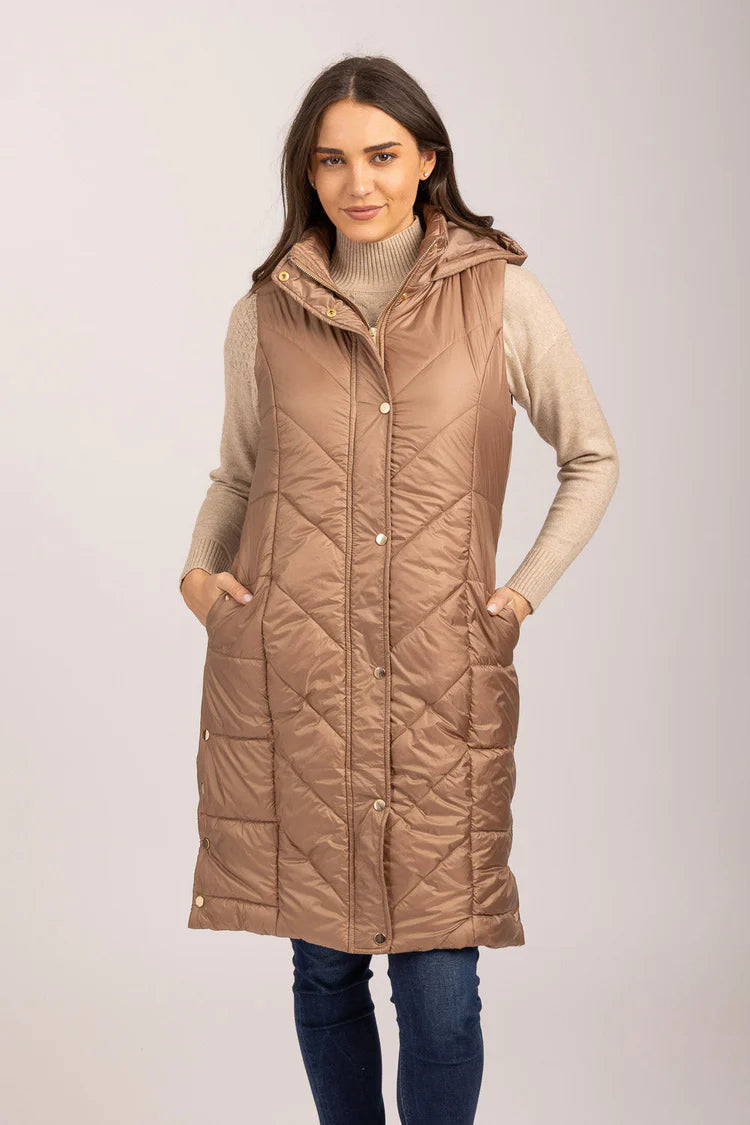MudFlower Ladies Long Line Gilet Gold
