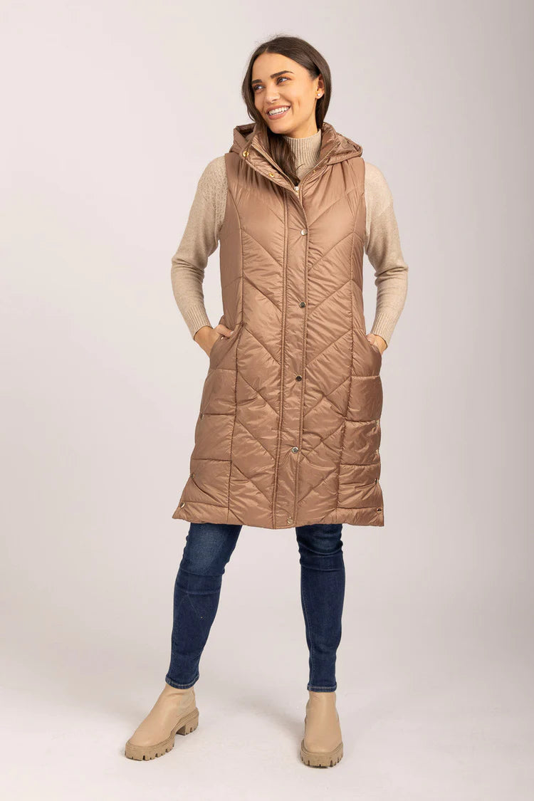 MudFlower Ladies Long Line Gilet Gold