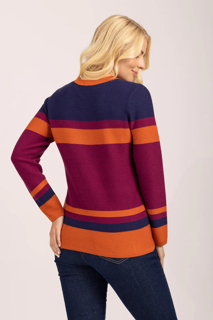 MudFlower Raised Stitch Stripe Jumper Red/Orange/Blue