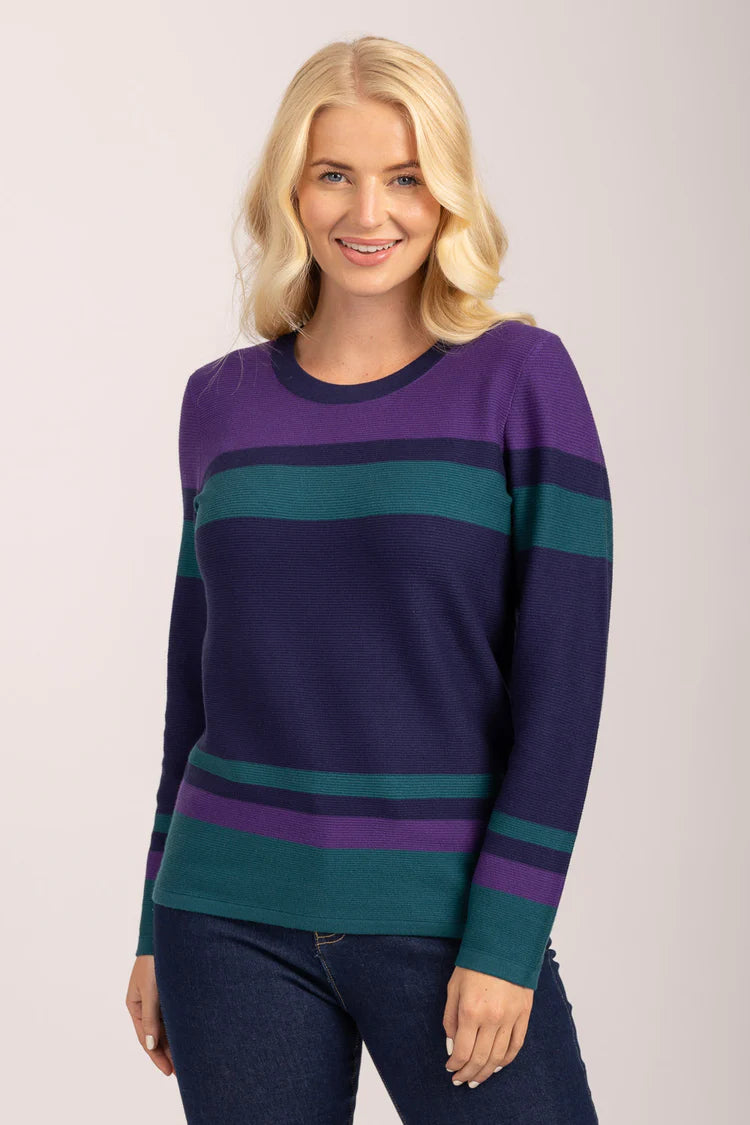 MudFlower Raised Stitch Stripe Jumper Lilac/Purple/Green