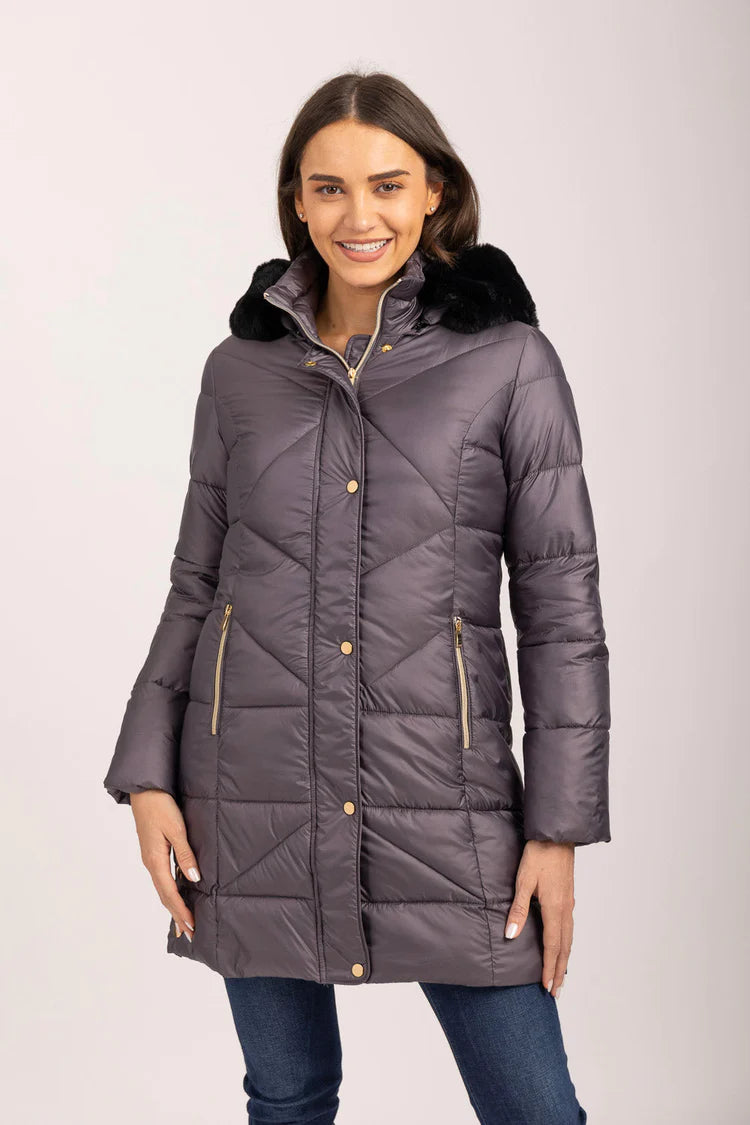 Mud Flower Ladies Long Parka Jacket Grey