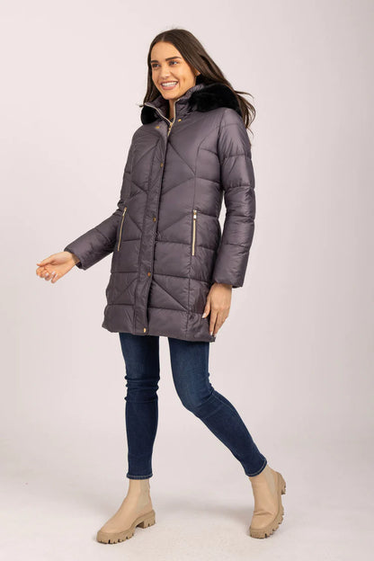 MudFlower Ladies Long Parka Jacket Grey