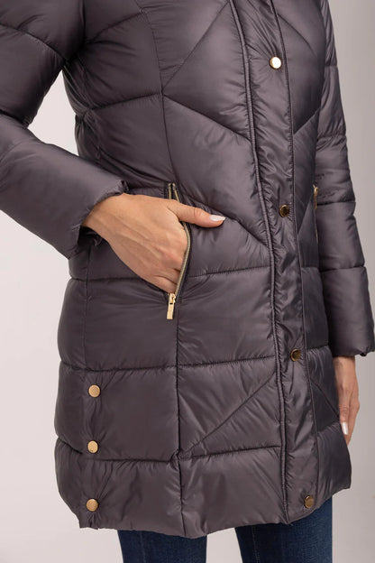 MudFlower Ladies Long Parka Jacket Grey