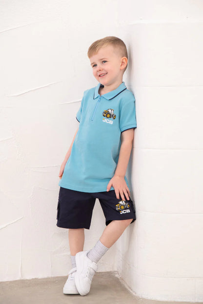 Lighthouse Pier Light Blue Polo Shirt - JCB Print