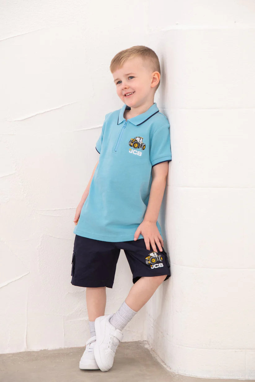 Lighthouse Pier Light Blue Polo Shirt - JCB Print