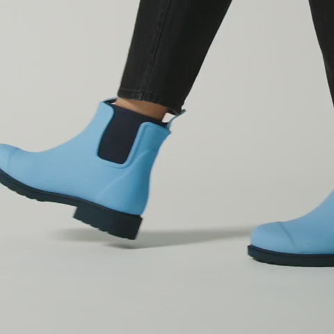 Load video: Merry People Bobbi Sky Blue Ankle Wellington Boot