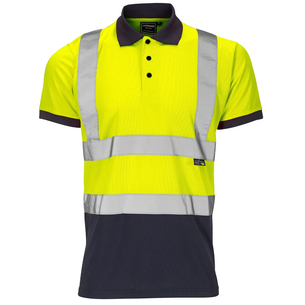 Super Touch Hi-Viz Birdeye Polo Shirt In Navy Collar