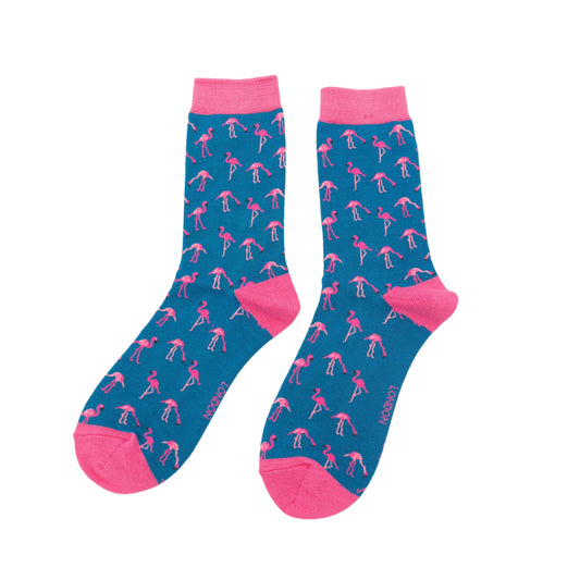 Miss Sparrow  Wild Flamingo Denim Bamboo Socks