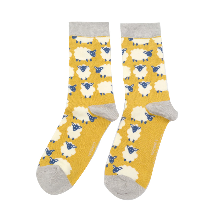Miss Sparrow Happy Sheep Yellow Bamboo Socks