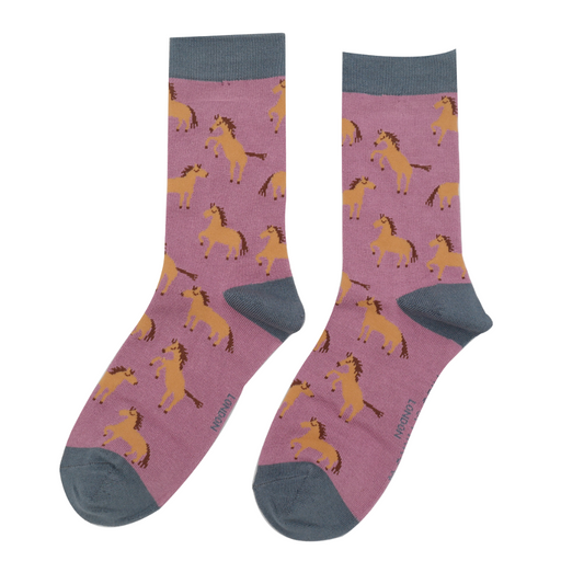 Miss Sparrow Wild Horses Mauve Bamboo Socks