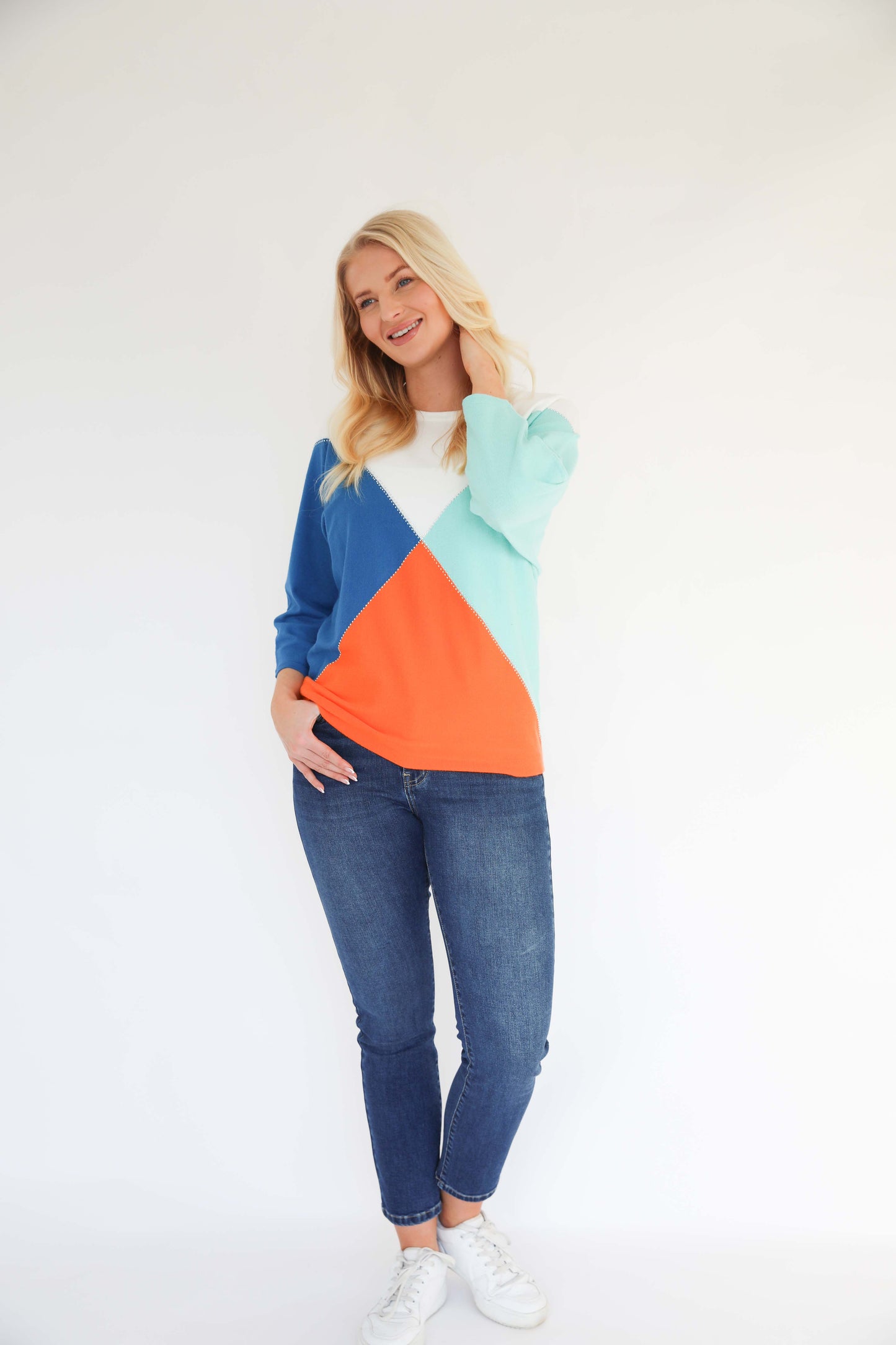 MudFlower Ladies Colour Block Batwing Jumper with Heatstone  723  -  Spearmint Combo