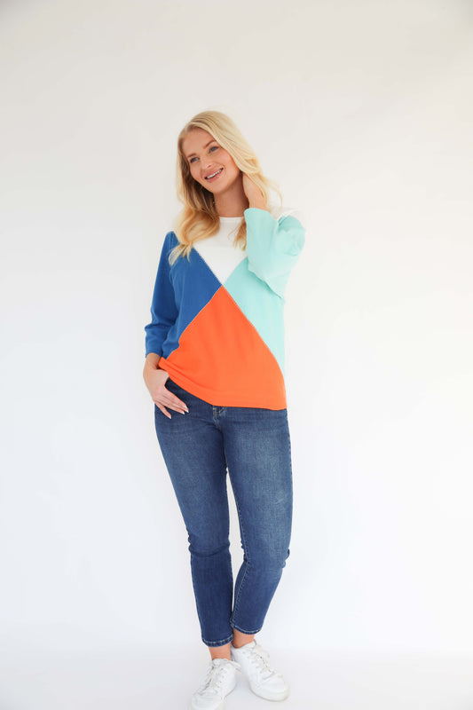 MudFlower Ladies Colour Block Batwing Jumper with Heatstone  723  -  Spearmint Combo