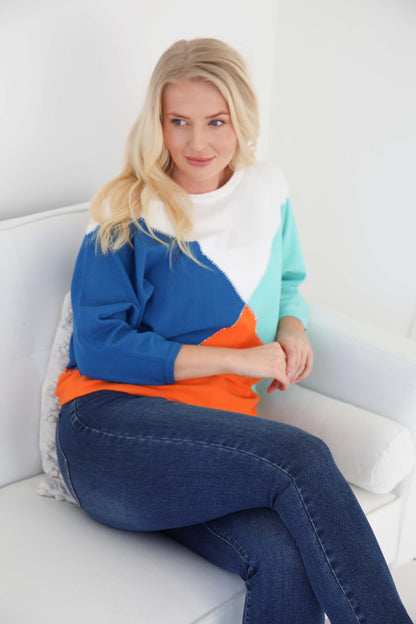 MudFlower Ladies Colour Block Batwing Jumper with Heatstone  723  -  Spearmint Combo